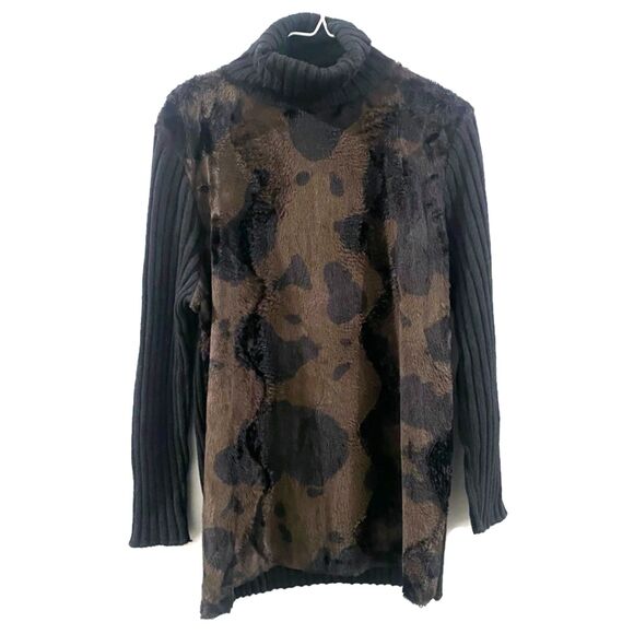 Vintage Maglificio Belvedere Wool Blend Faux Fur Turtleneck Sweater M - Picture 1 of 6